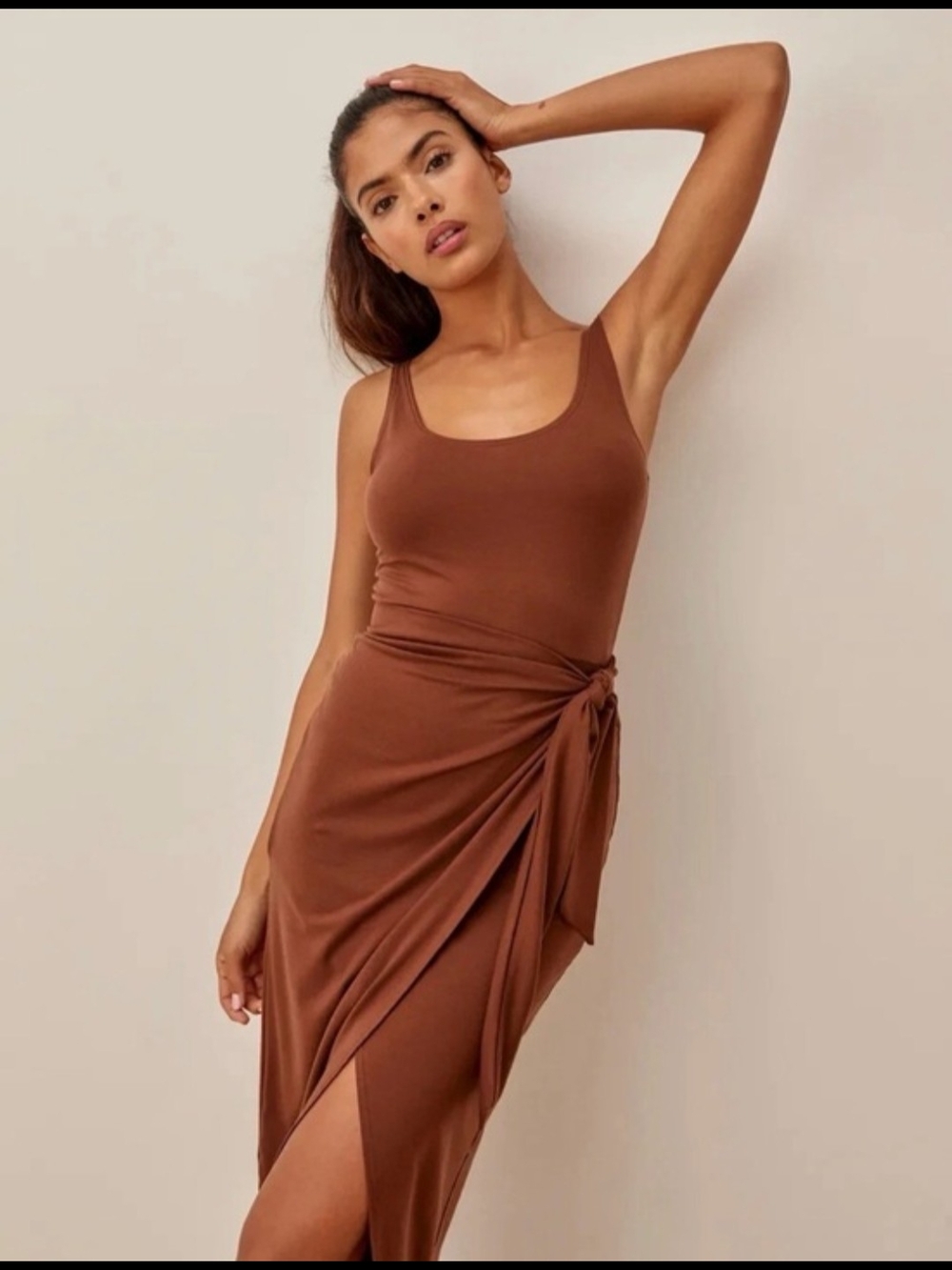 Reformation Chocolate Brown Tank Knot Midi Dress